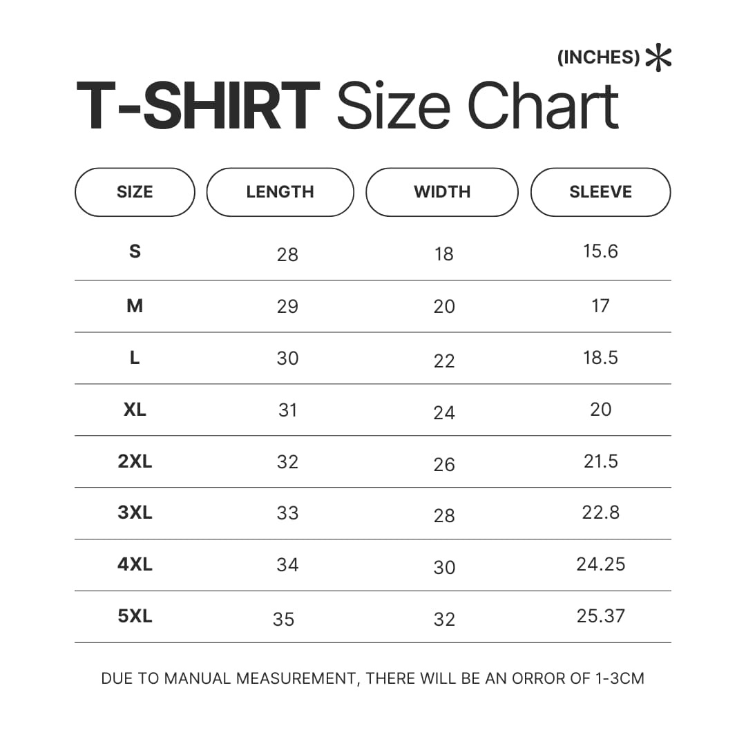 T shirt Size Chart - Wind Breaker Merch