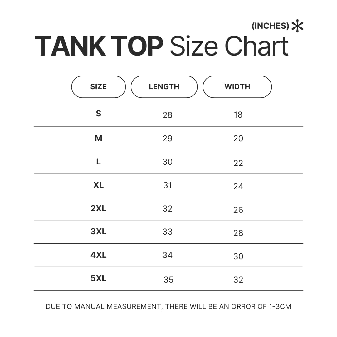 Tank Top Size Chart - Wind Breaker Merch